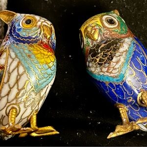 Colorful Cloisonné Owl Figurines